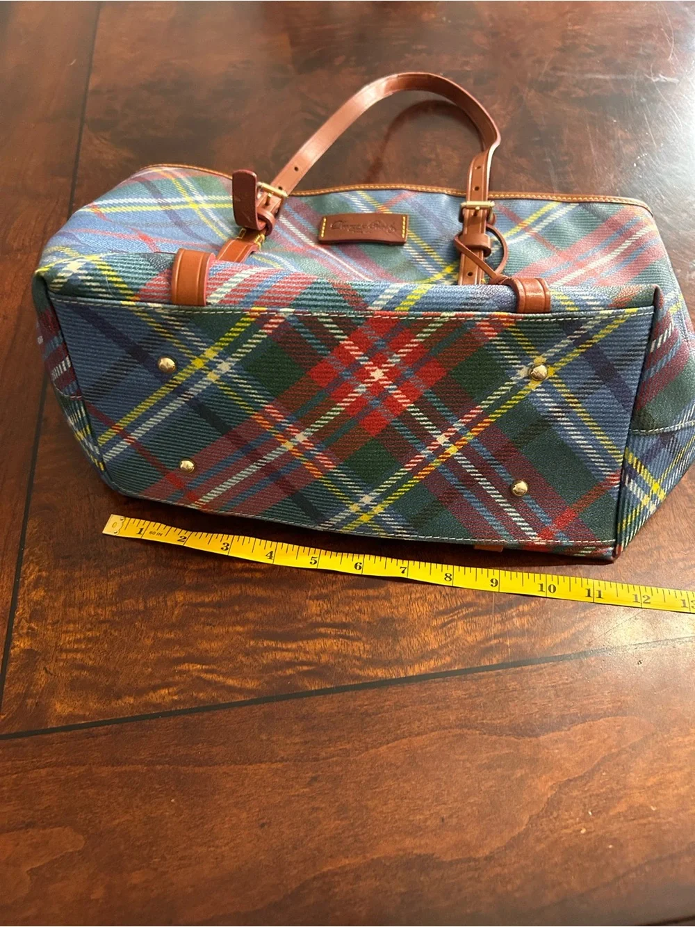 Vintage Dooney & Bourke Windsor Tartan Plaid Tote Bag Made USA Leather Trim Duck